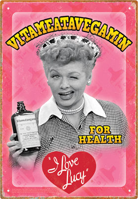 I Love Lucy Vitameatavegamin Hot Pink 8x12 Tin Sign | LucyStore.com
